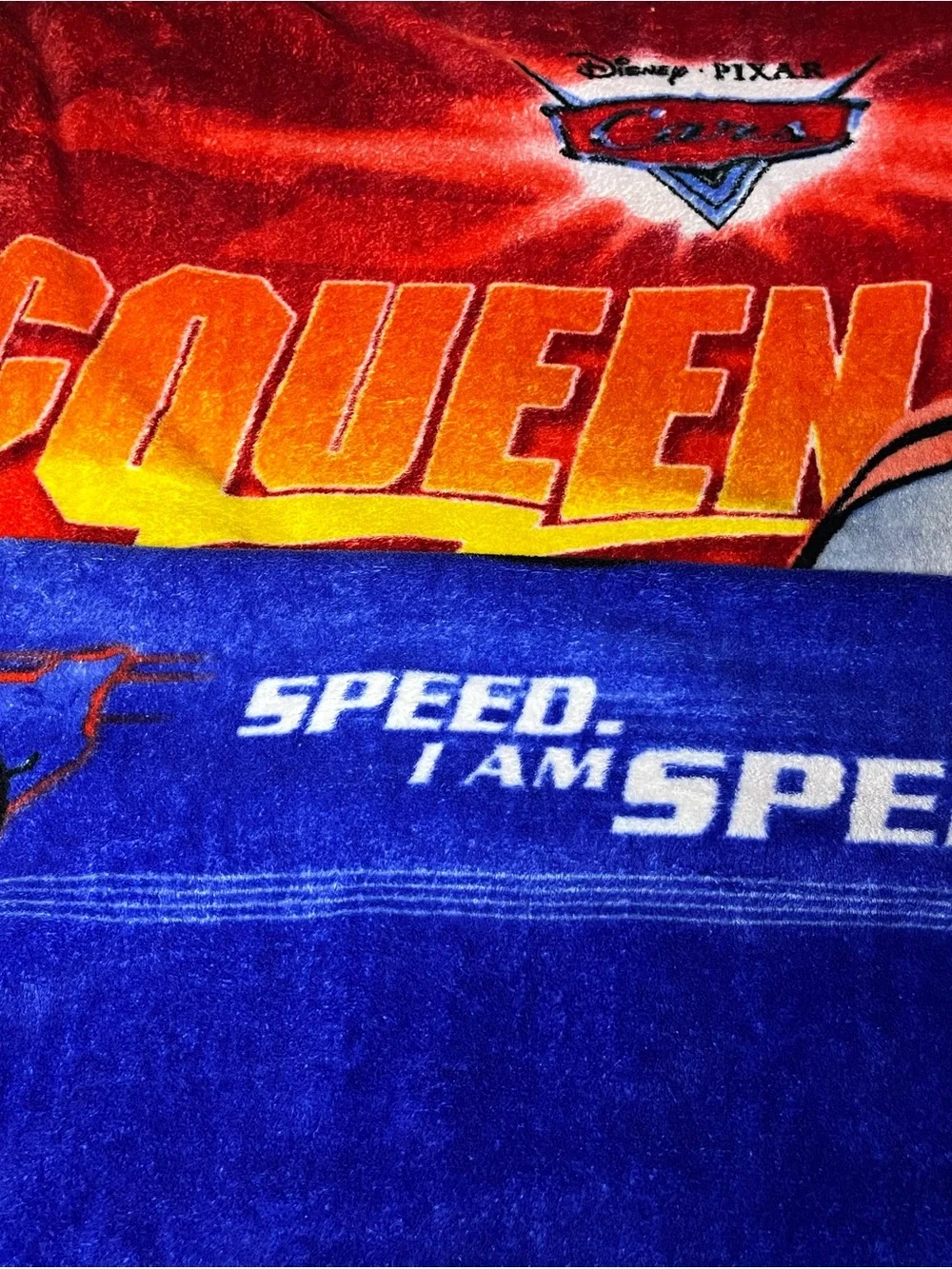 Vintage Disney Pixar Cars Lightning McQueen Plush Throw Blanket 58x48 I Am Speed